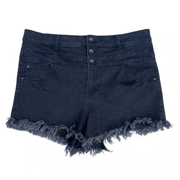 ARIYA Black Distressed Accents Jeans Shorts - frayed hem. 3 button up design - Picture 1 of 9